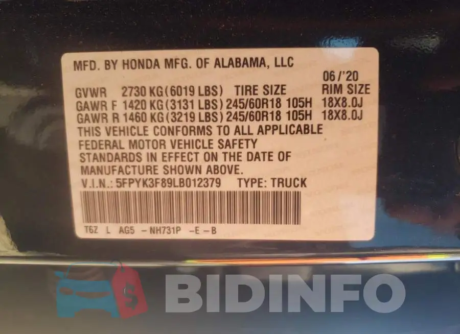 5FPYK3F89LB012379 Photo# 10