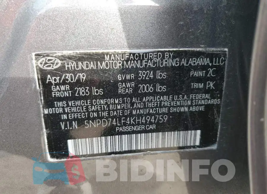5NPD74LF4KH494759 Photo# 10