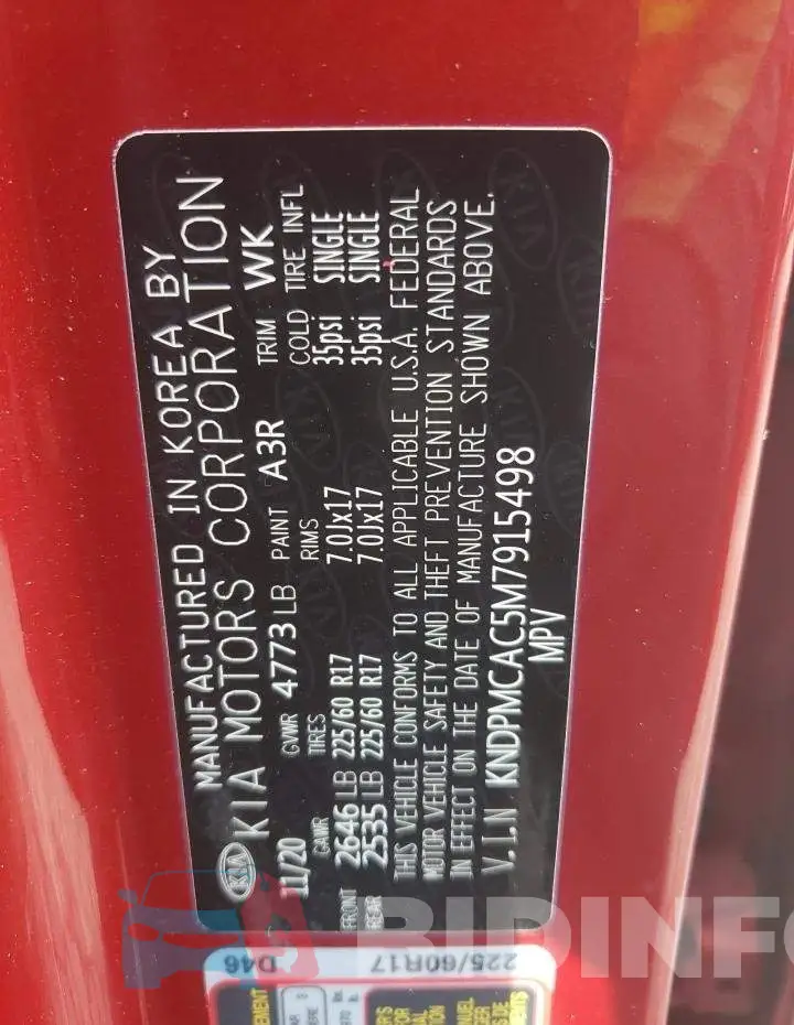 KNDPMCAC5M7915498 Photo# 10