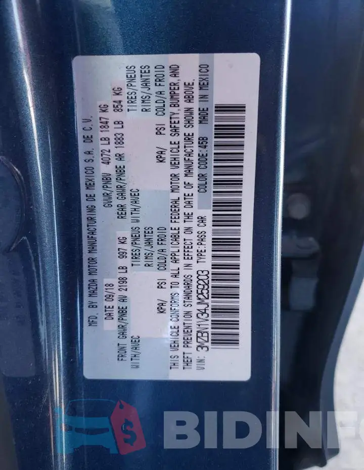 3MZBN1V34JM259203 Photo# 10