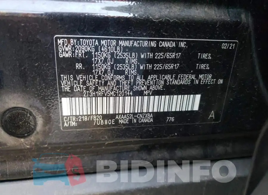 2T3H1RFV5MC120144 Photo# 10