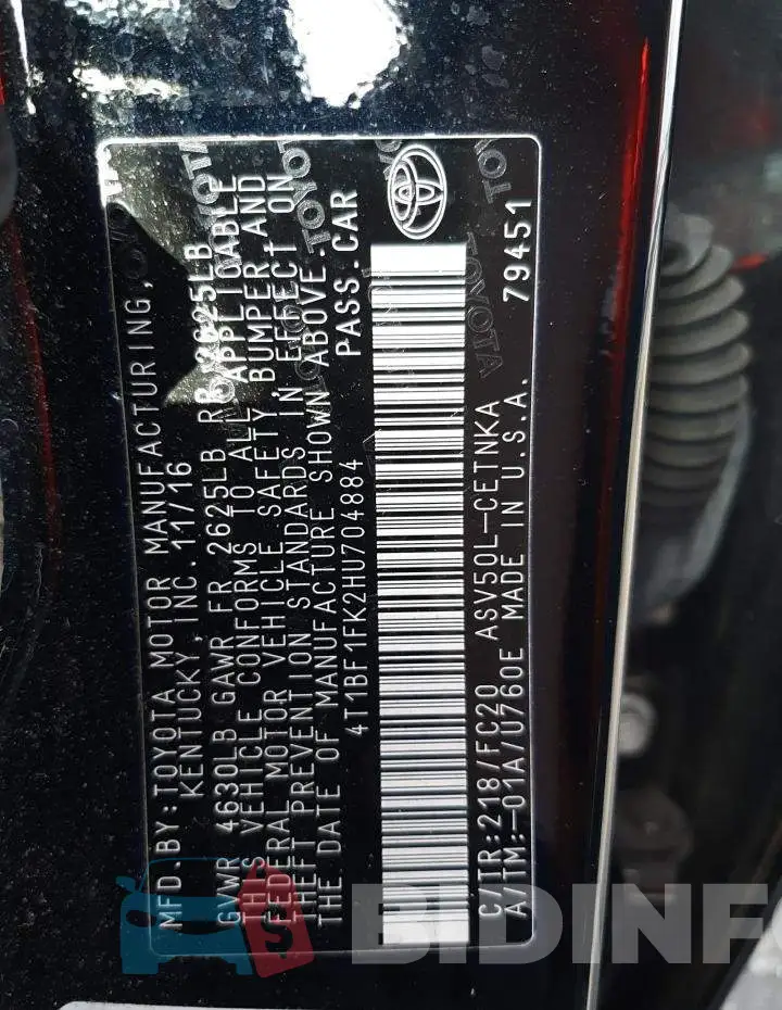 4T1BF1FK2HU704884 Photo# 10