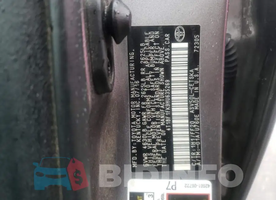 4T1BF1FK9HU635269 Photo# 10