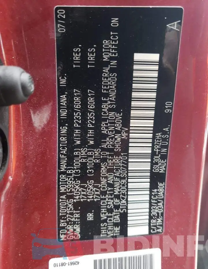 5TDKZ3DC9LS077701 Photo# 10