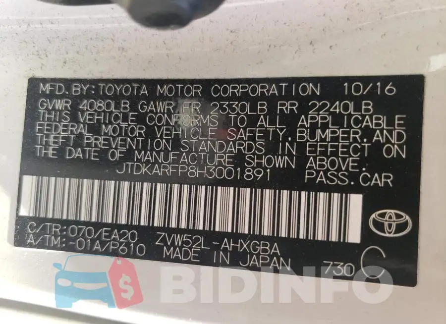 JTDKARFP8H3001891 Photo# 10