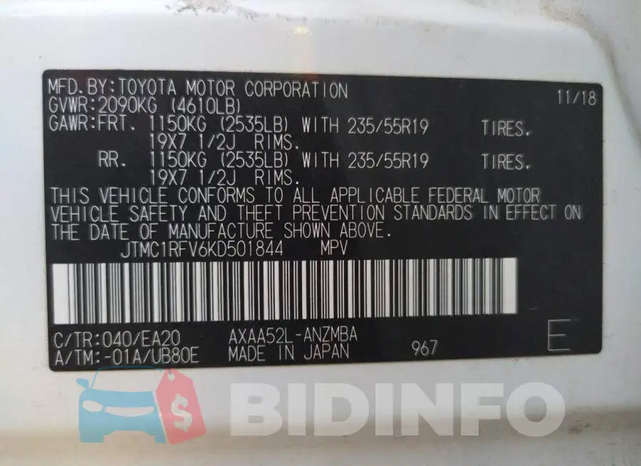 JTMC1RFV6KD501844 Photo# 10