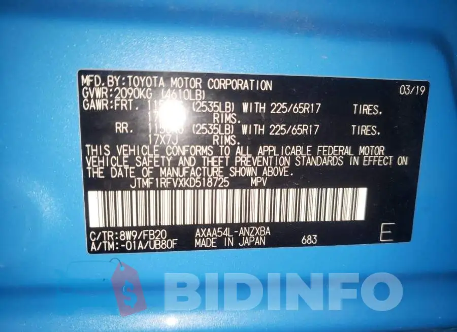 JTMF1RFVXKD518725 Photo# 10