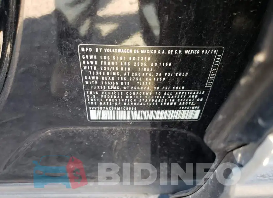 3VV3B7AX5KM109535 Photo# 10