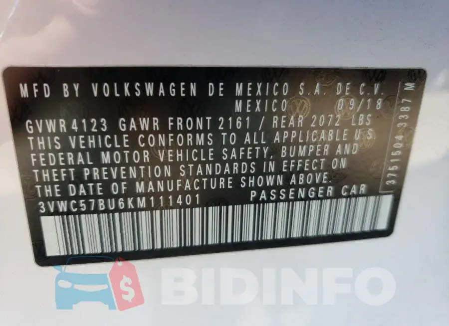 3VWC57BU6KM111401 Photo# 10