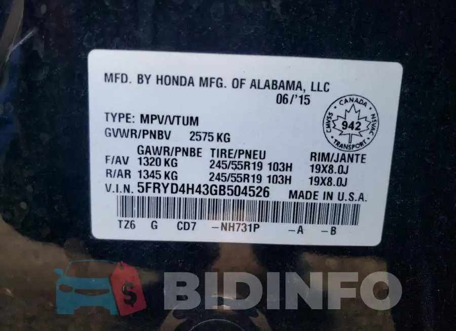 5FRYD4H43GB504526 Photo# 10