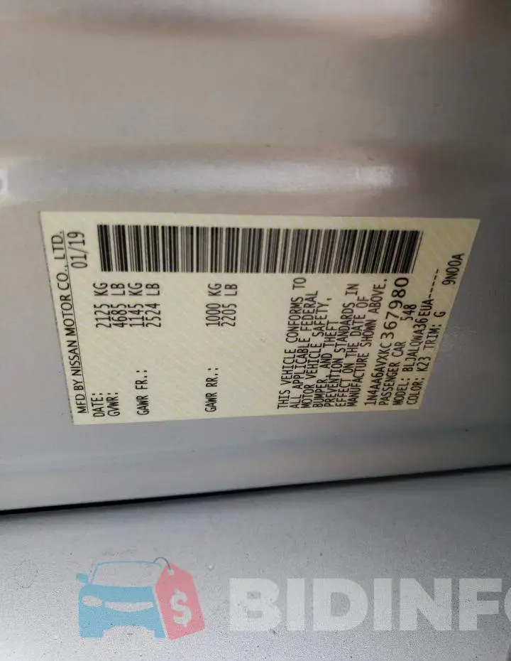 1N4AA6AVXKC367980 Photo# 10