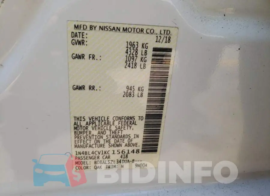 1N4BL4CV1KC156148 Photo# 10