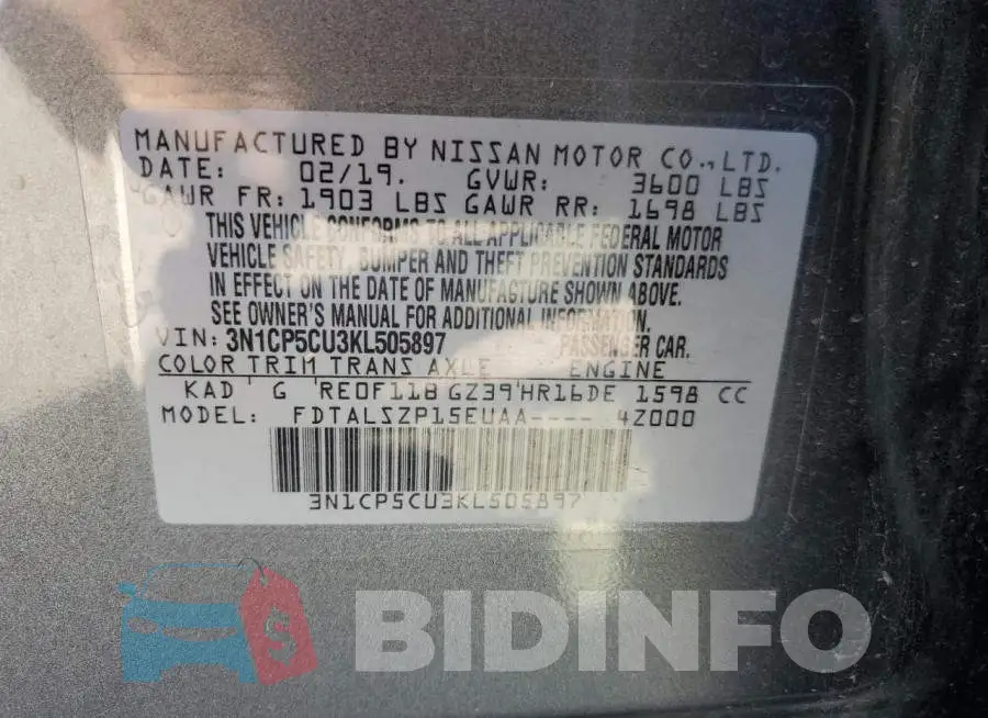 3N1CP5CU3KL505897 Photo# 10
