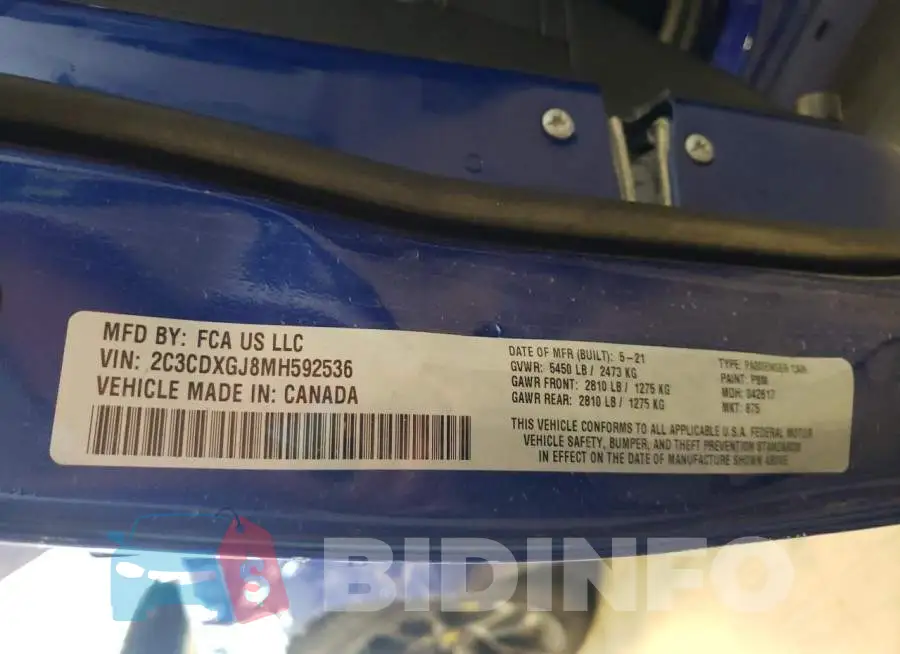 2C3CDXGJ8MH592536 Photo# 10