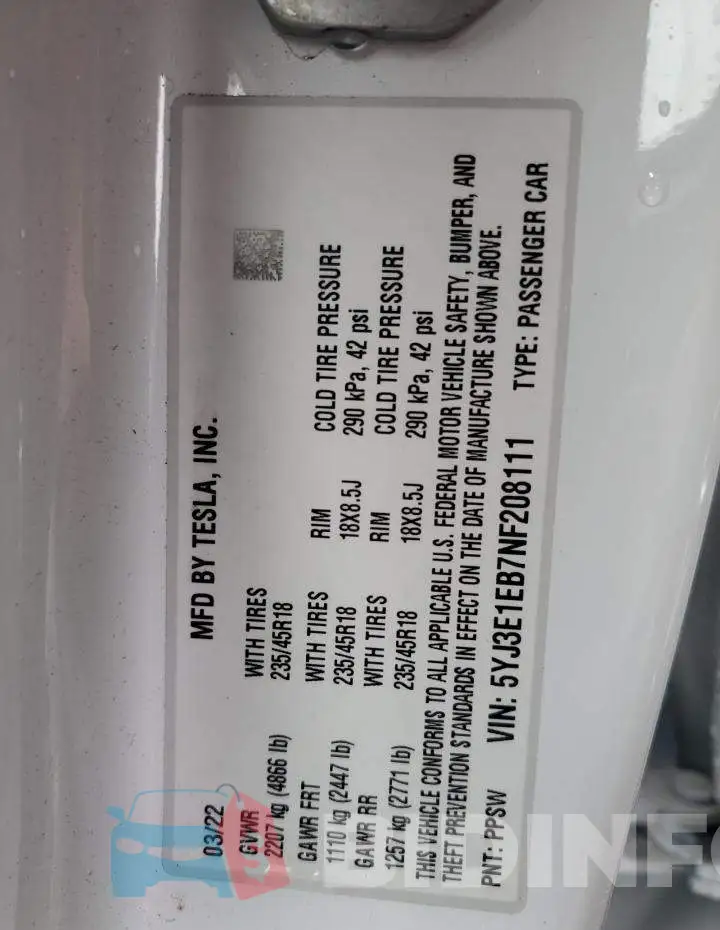 5YJ3E1EB7NF208111 Photo# 10