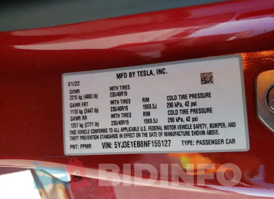 5YJ3E1EB8NF155127 Photo# 10