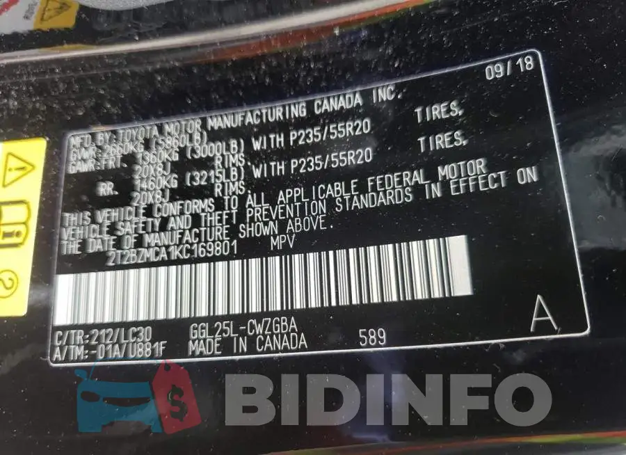 2T2BZMCA1KC169801 Photo# 10