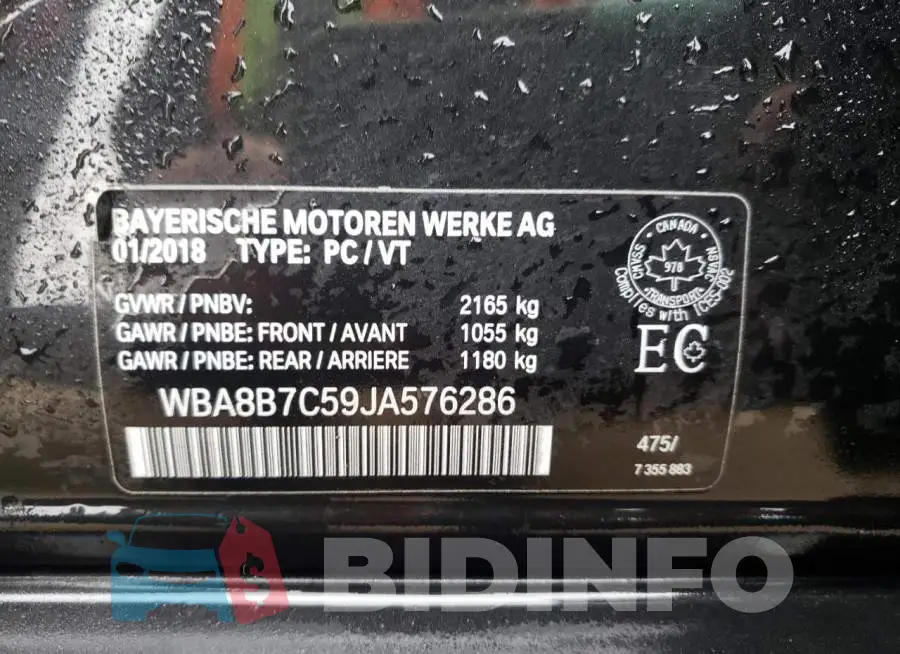 WBA8B7C59JA576286 Photo# 10