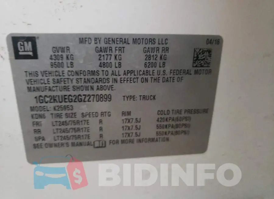 1GC2KUEG2GZ270899 Photo# 10