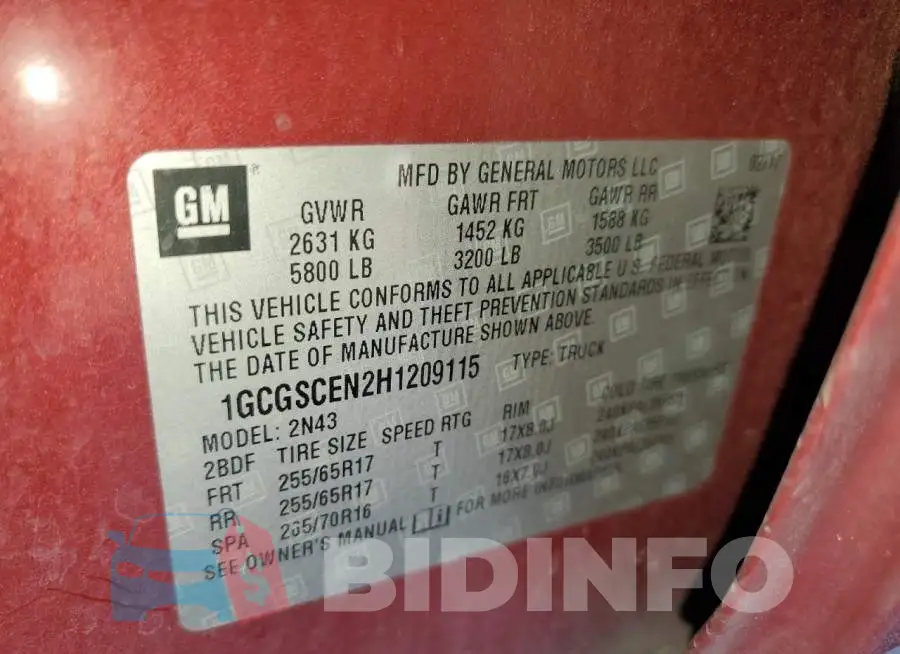 1GCGSCEN2H1209115 Photo# 10