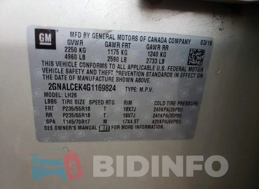 2GNALCEK4G1169824 Photo# 10
