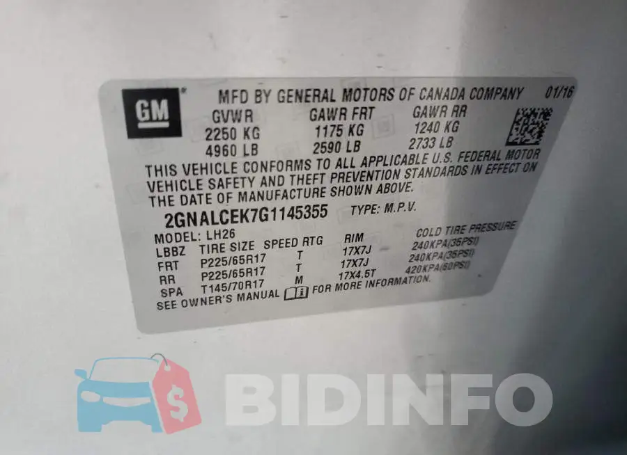 2GNALCEK7G1145355 Photo# 10