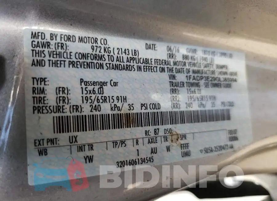 1FADP3E29GL365994 Photo# 10