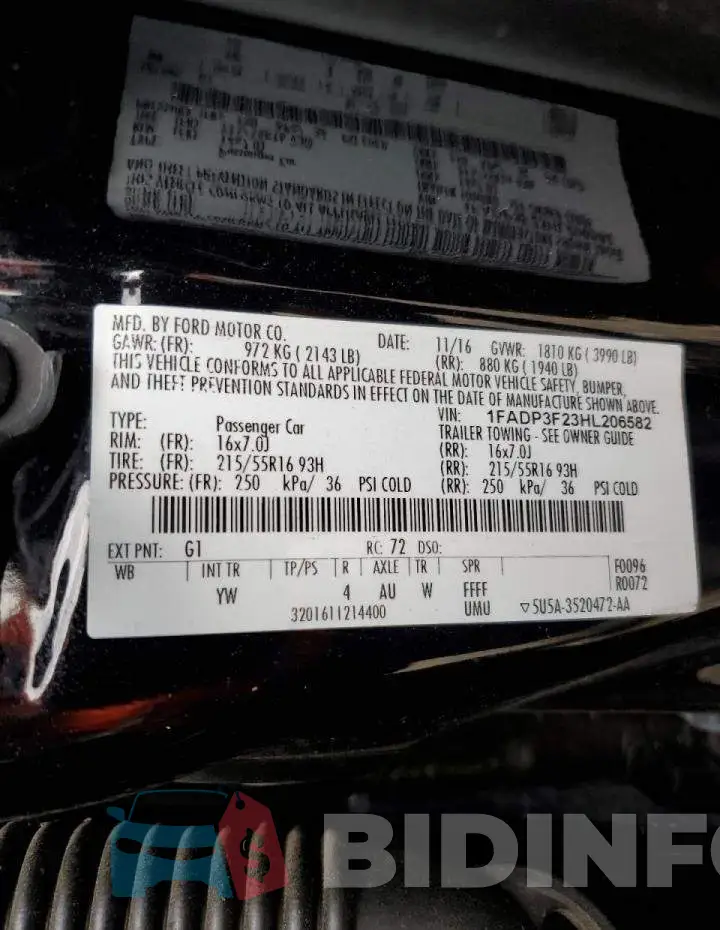 1FADP3F23HL206582 Photo# 10