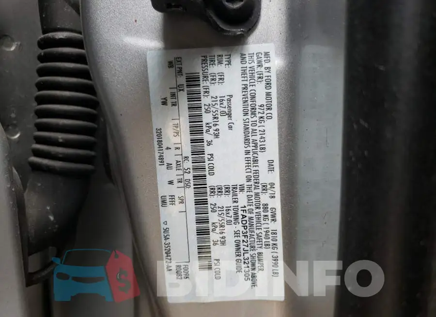1FADP3F27JL321305 Photo# 10