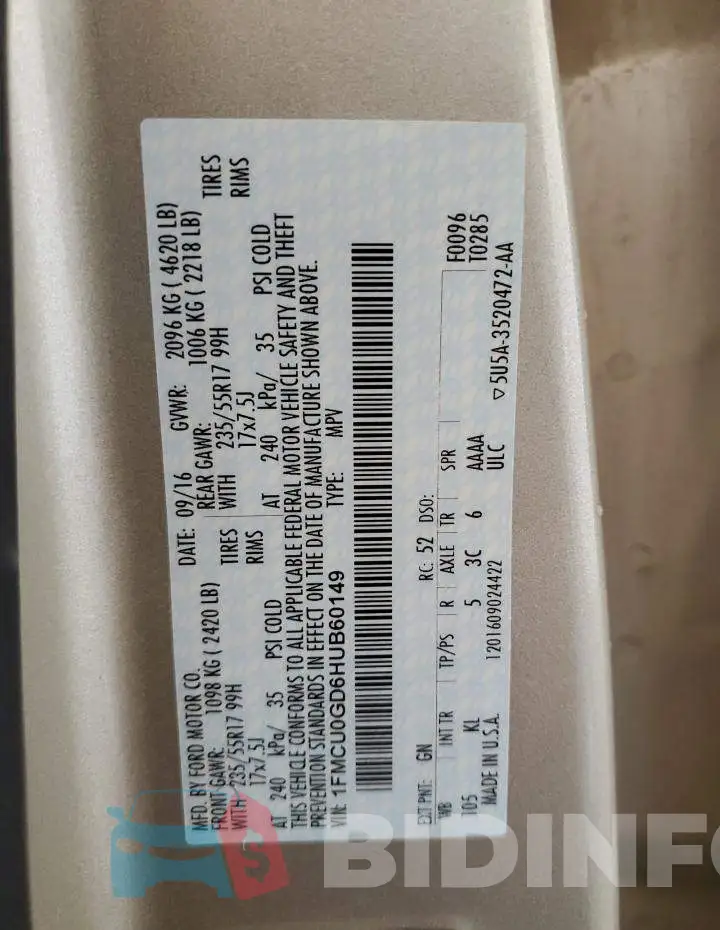 1FMCU0GD6HUB60149 Photo# 10