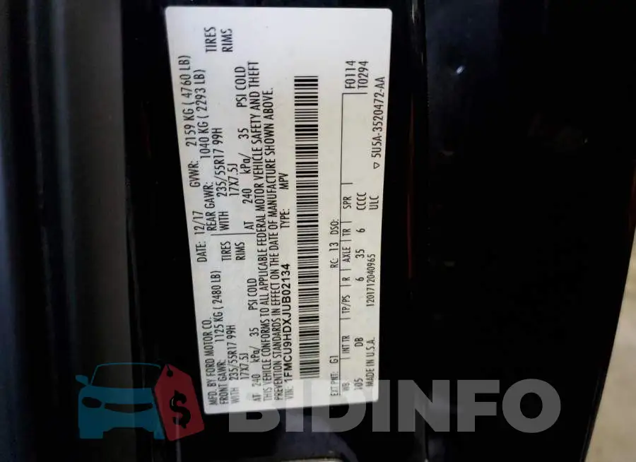 1FMCU9HDXJUB02134 Photo# 10
