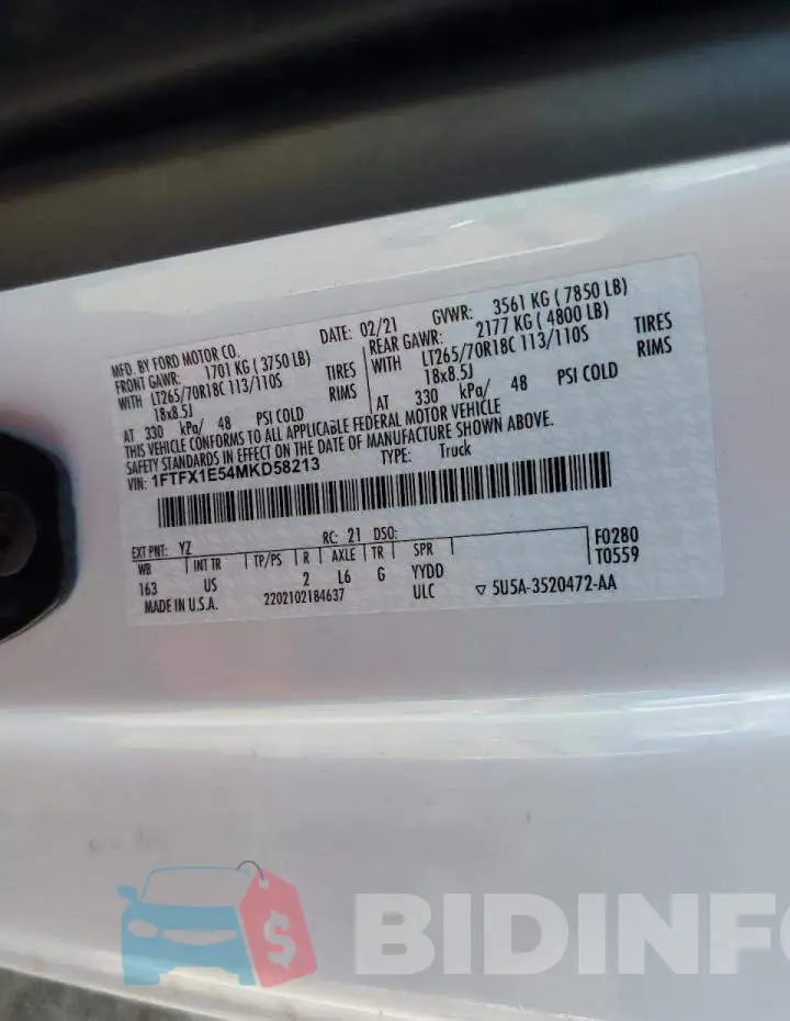 1FTFX1E54MKD58213 Photo# 10