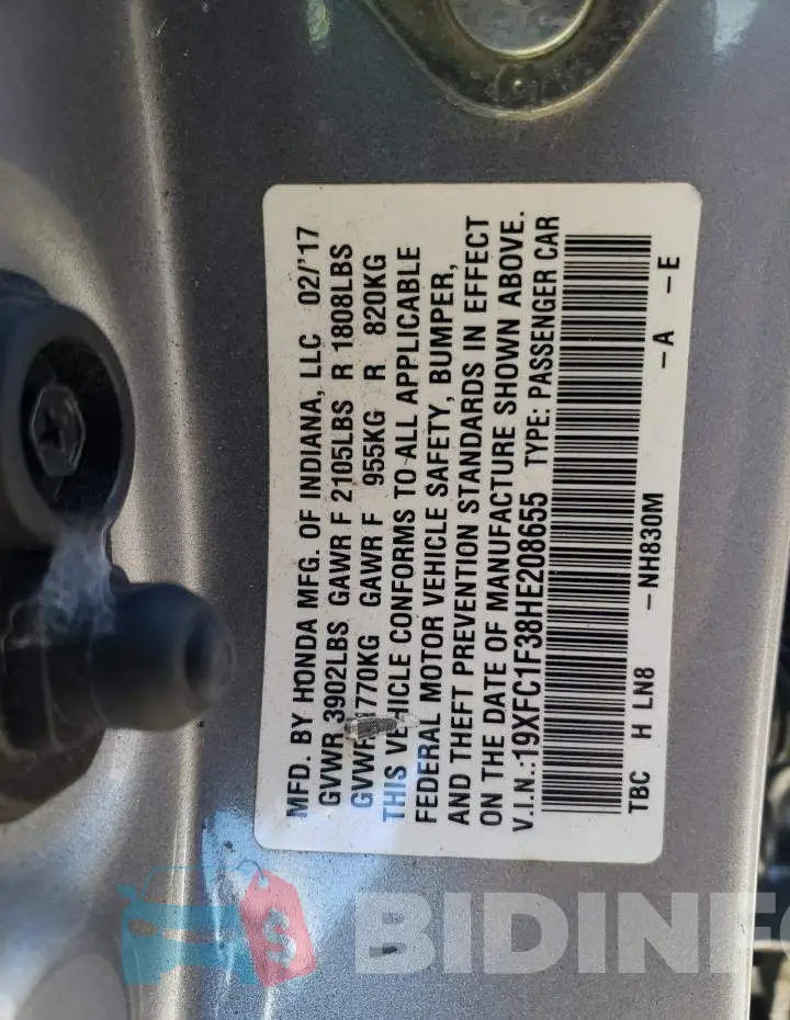 19XFC1F38HE208655 Photo# 10