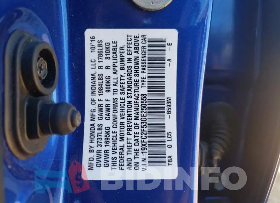 19XFC2F53GE250558 Photo# 10