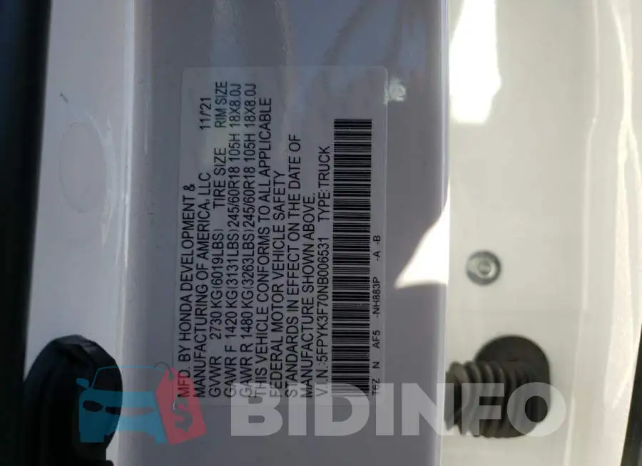5FPYK3F70NB006531 Photo# 10