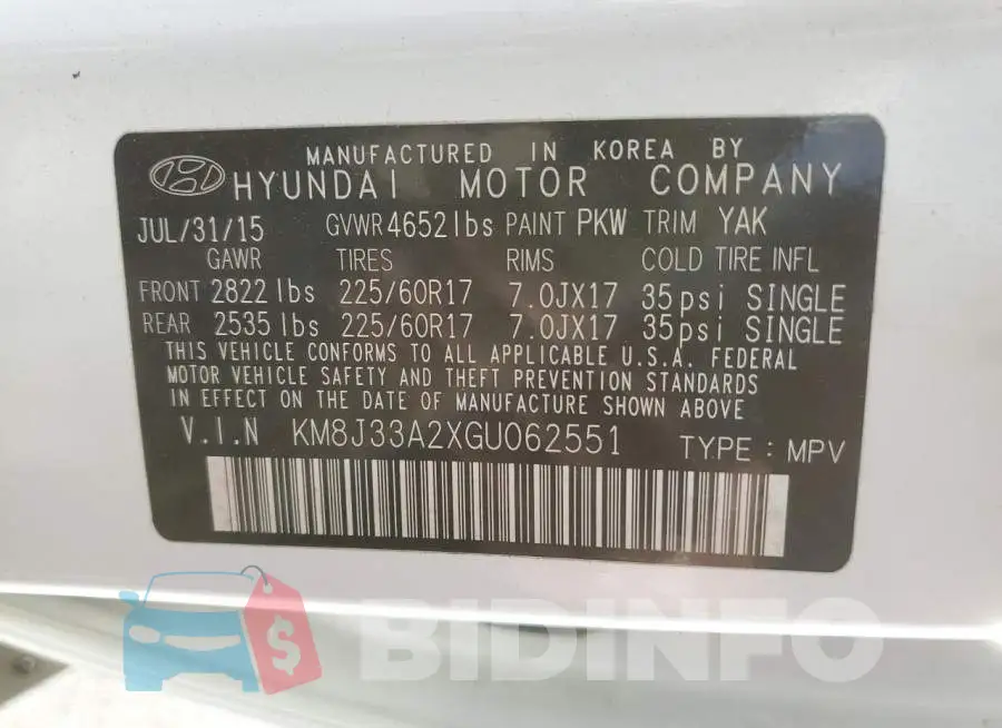 KM8J33A2XGU062551 Photo# 10