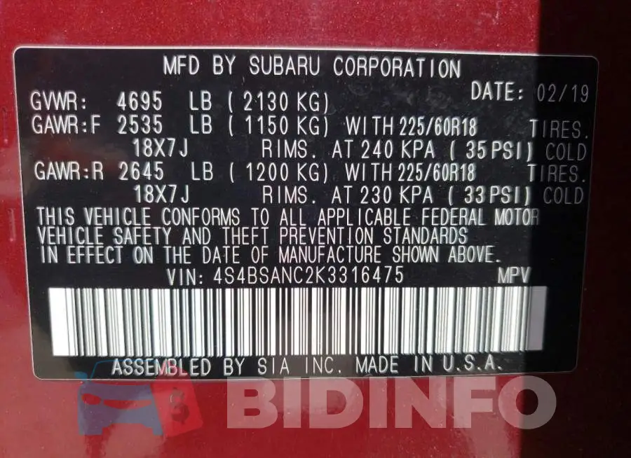 4S4BSANC2K3316475 Photo# 10