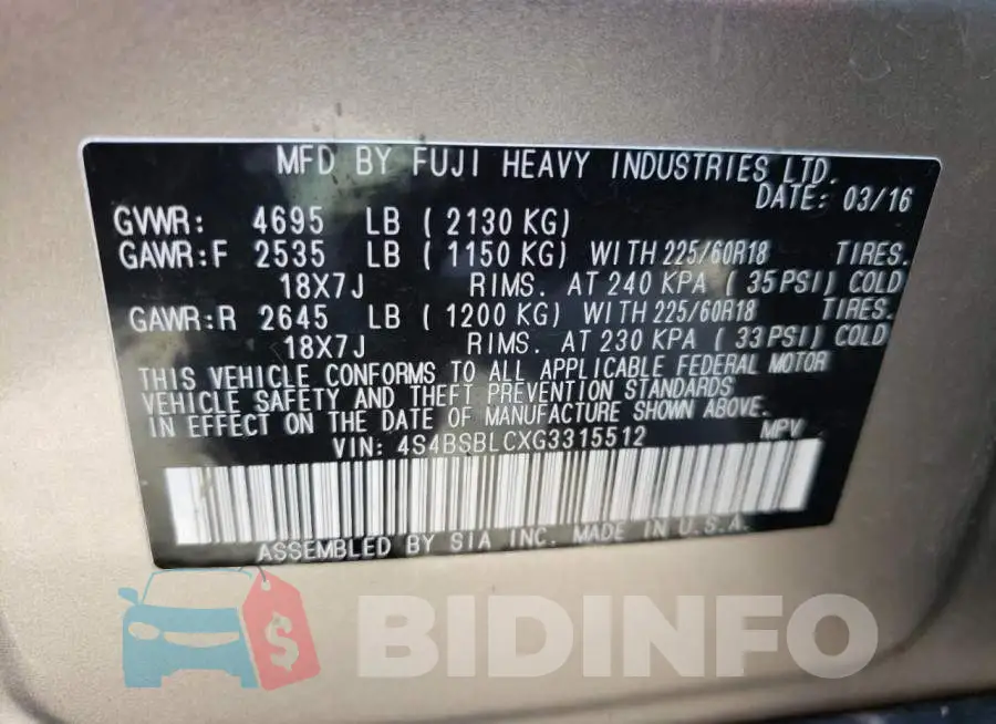 4S4BSBLCXG3315512 Photo# 10