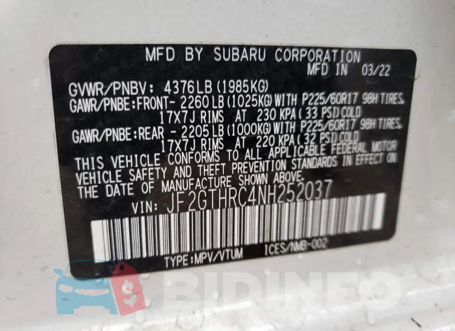 JF2GTHRC4NH252037 Photo# 10