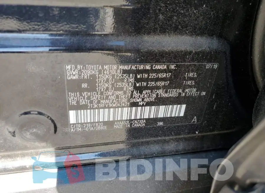 2T3K1RFV1KW043421 Photo# 10