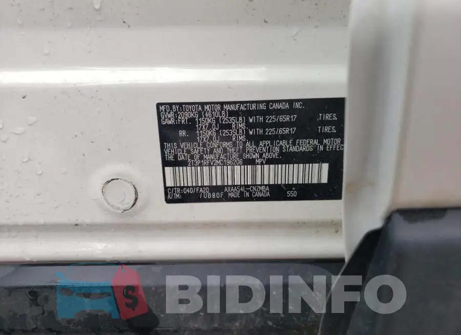 2T3P1RFV2MC196206 Photo# 10