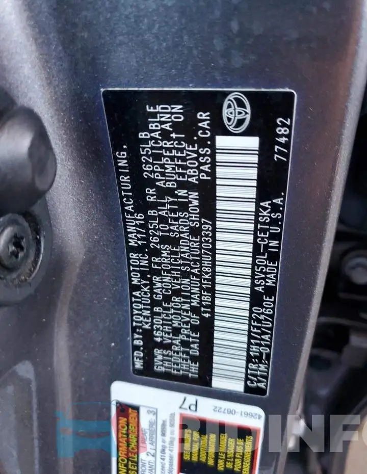 4T1BF1FK8HU703397 Photo# 10