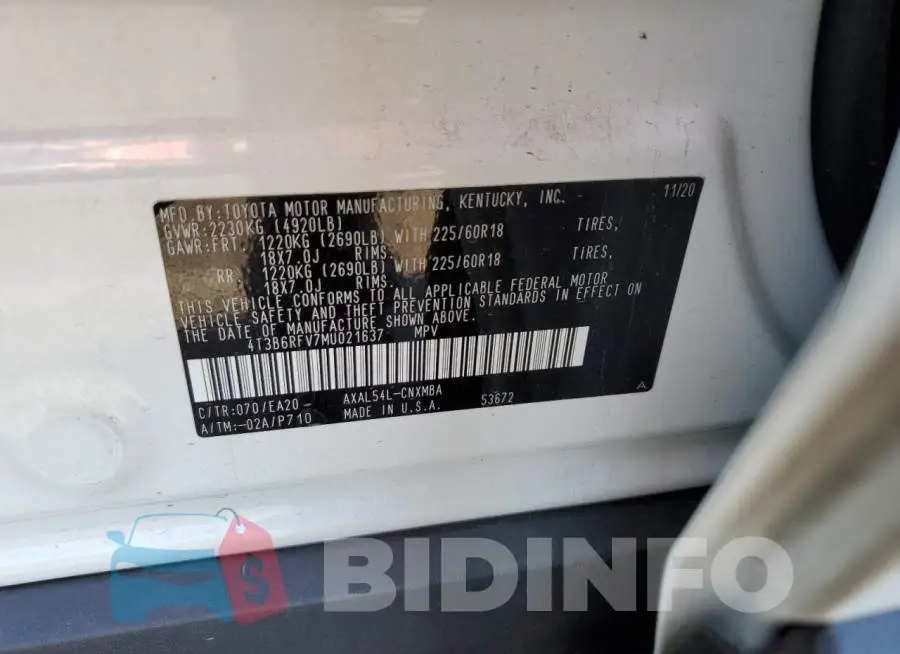 4T3B6RFV7MU021637 Photo# 10