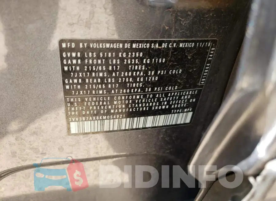 3VV3B7AX8KM054921 Photo# 10