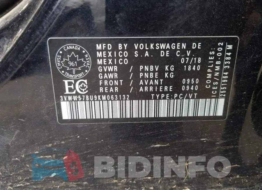 3VWW57BU9KM063132 Photo# 10