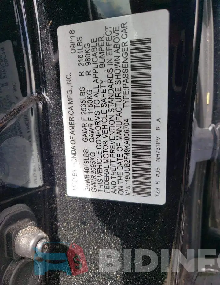 19UUB2F49KA006704 Photo# 10