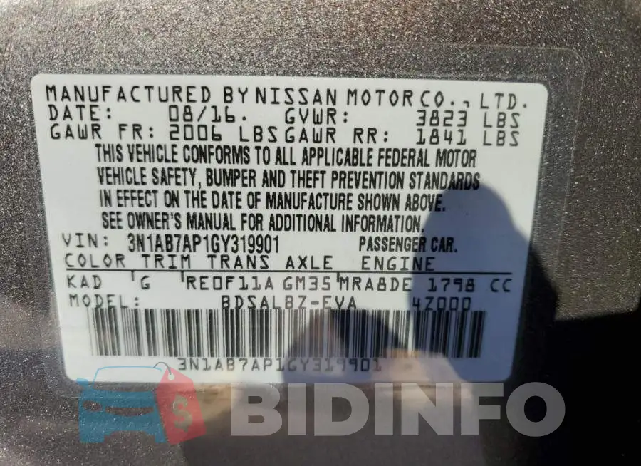 3N1AB7AP1GY319901 Photo# 10