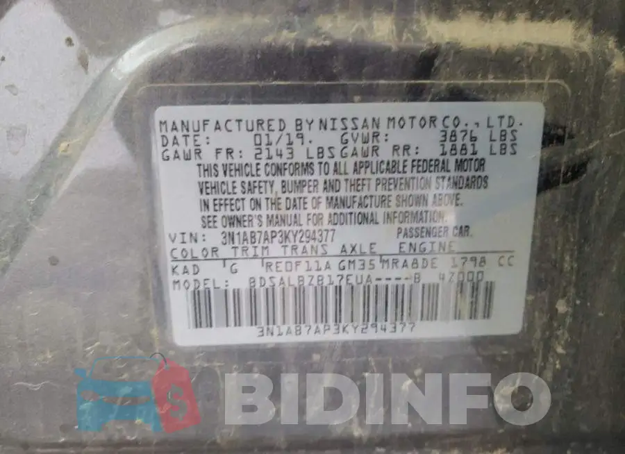 3N1AB7AP3KY294377 Photo# 10