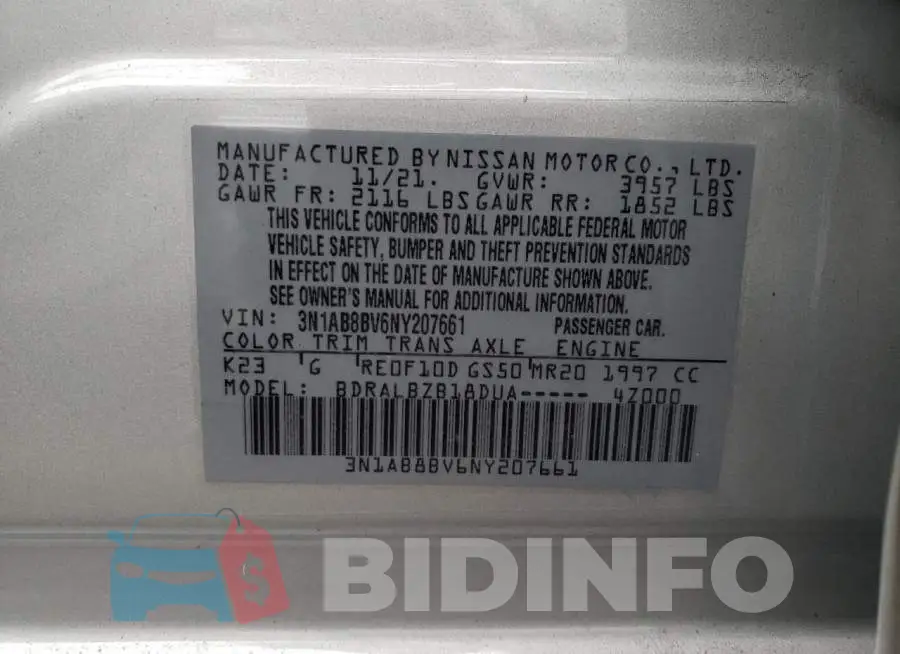 3N1AB8BV6NY207661 Photo# 10
