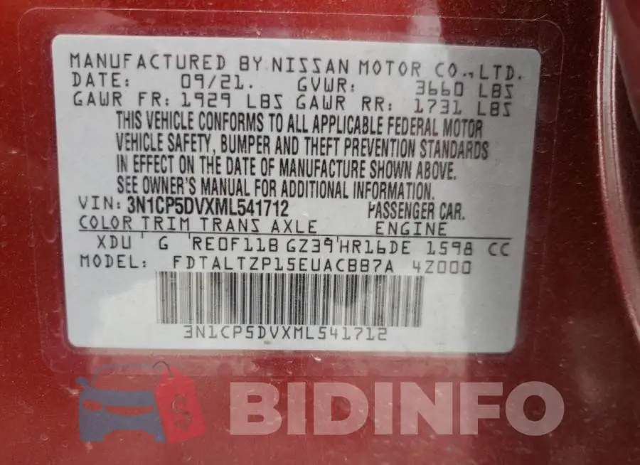 3N1CP5DVXML541712 Photo# 10